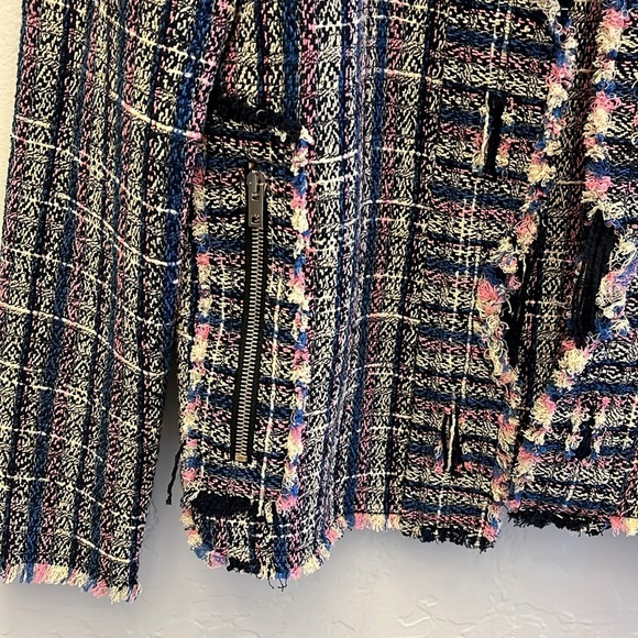 IRO Frannie Tweed Distressed Jacket Blue/Pink -Size 38 - Picture 10 of 14